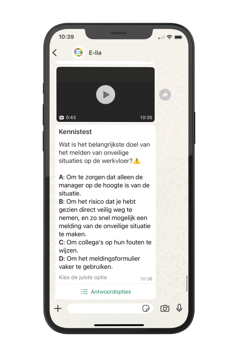 Leermodule over de melding van een onveilige situatie via WhatsApp in de productie