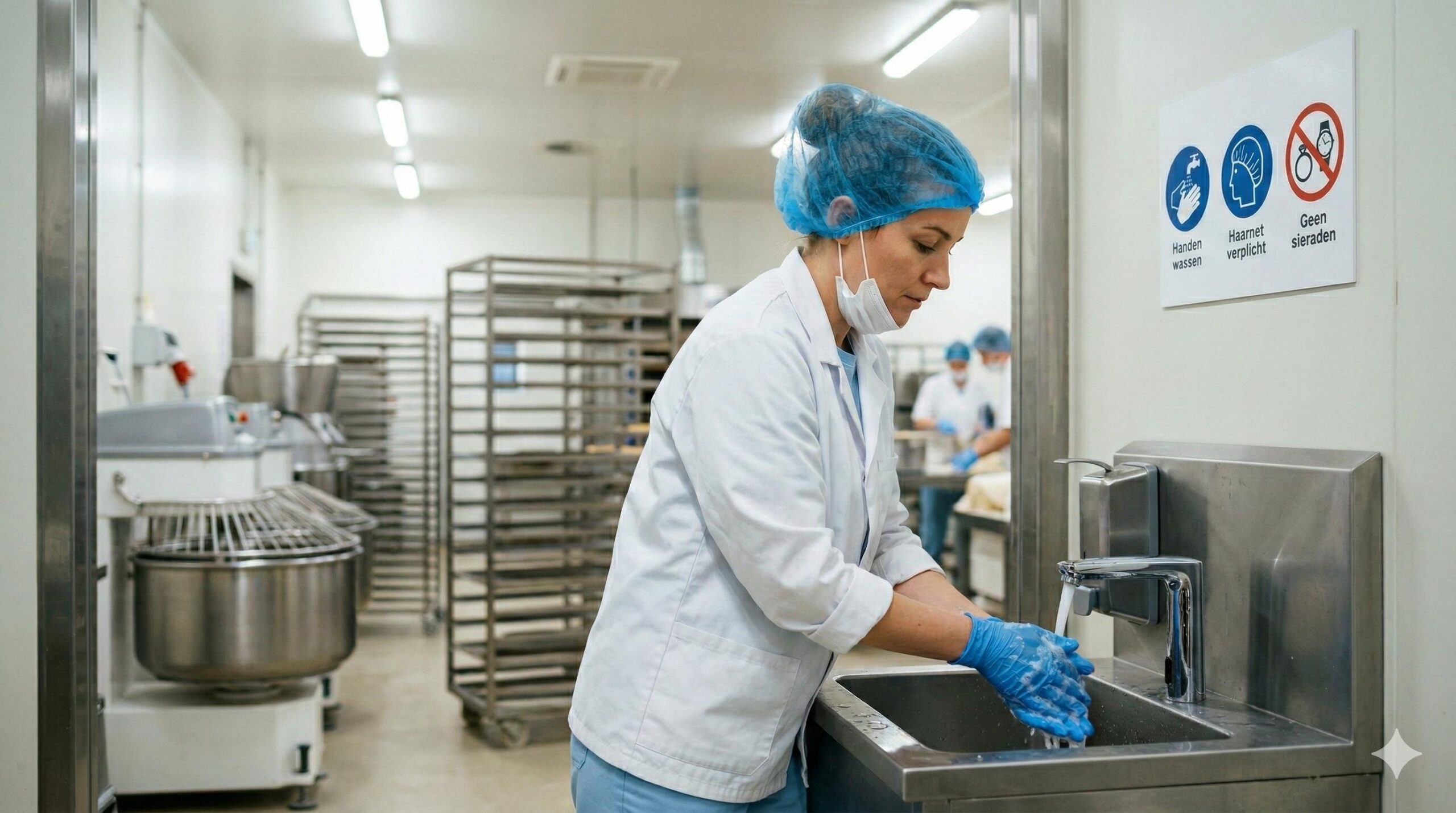 Medewerkster wast handen volgens HACCP-voorschriften